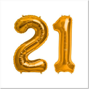 Orange 21st Birthday Metallic Helium Balloons Numbers Posters and Art